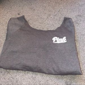 PINK Grey Scoop Neck Swatshirt